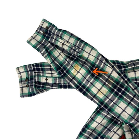 Flannel Shirt Womens 3X Duster Shacket Green Cottage Grunge Art Upcycle Peasant - Picture 8 of 16